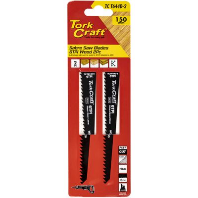 Sabre Saw Blade 150 X 4.3mm 6tpi Wood 2pc